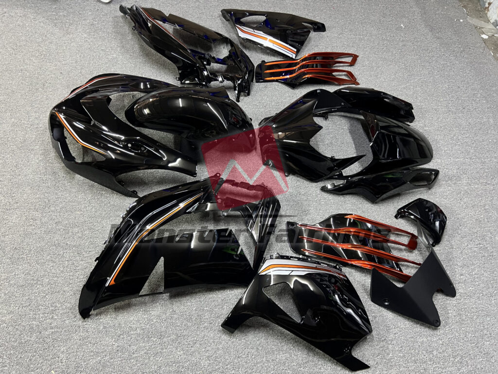 2012 - 2024 Kawasaki ZX14R Gloss Black with Orange fairing set - ABS injection, custom painted by Monster Fairings