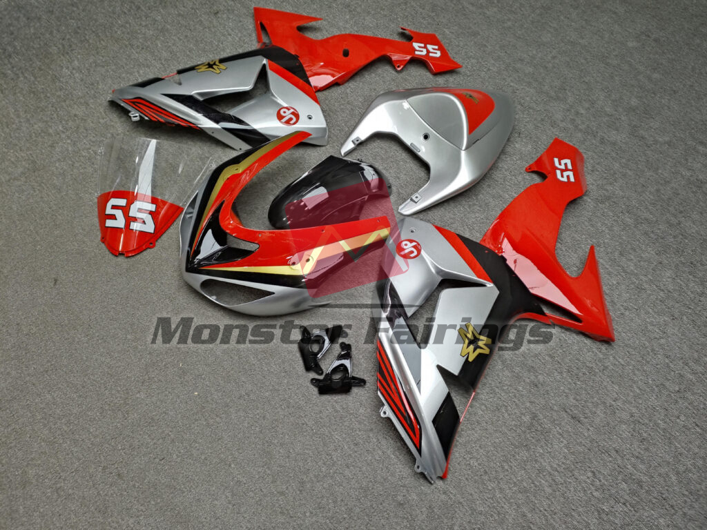 2006 - 2007 Kawasaki ZX10R Gloss Silver & Red with Black fairing set - ABS injection, custom painted by Monster Fairings