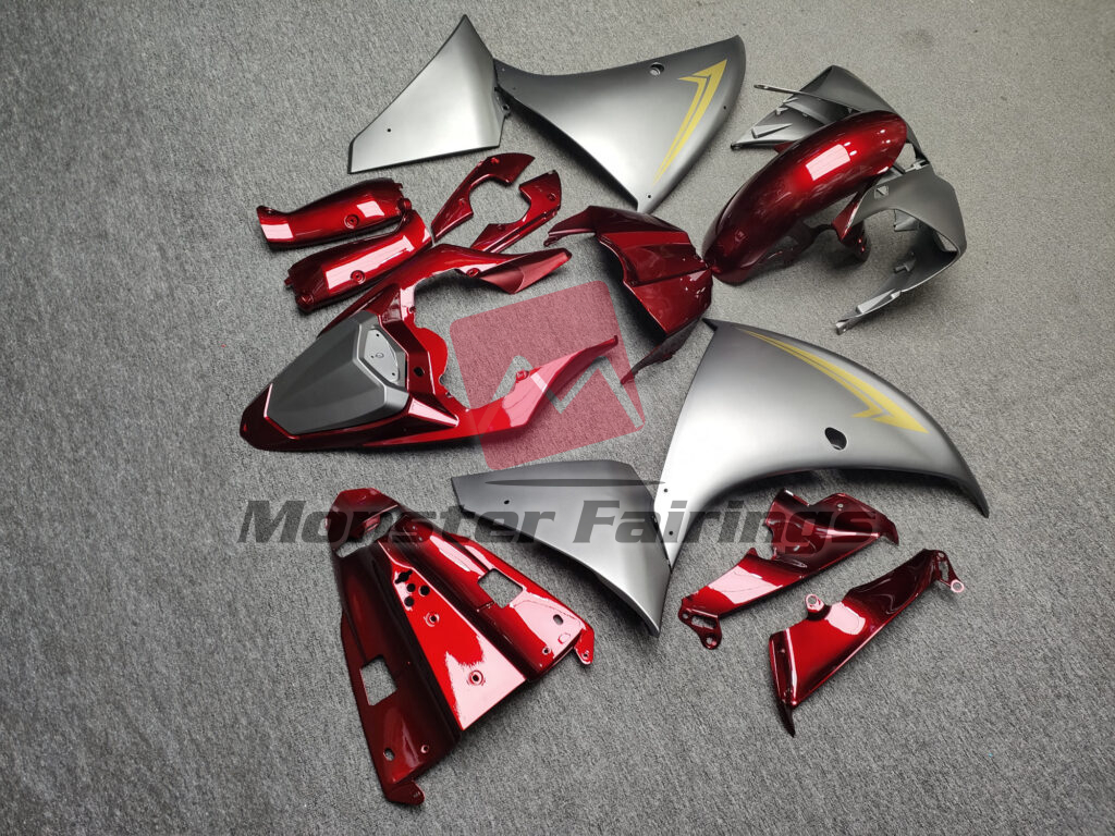 2009 - 2011 Yamaha R1 Gloss Red with Matte Silver & Gold fairing set - ABS injection, custom painted by Monster Fairings
