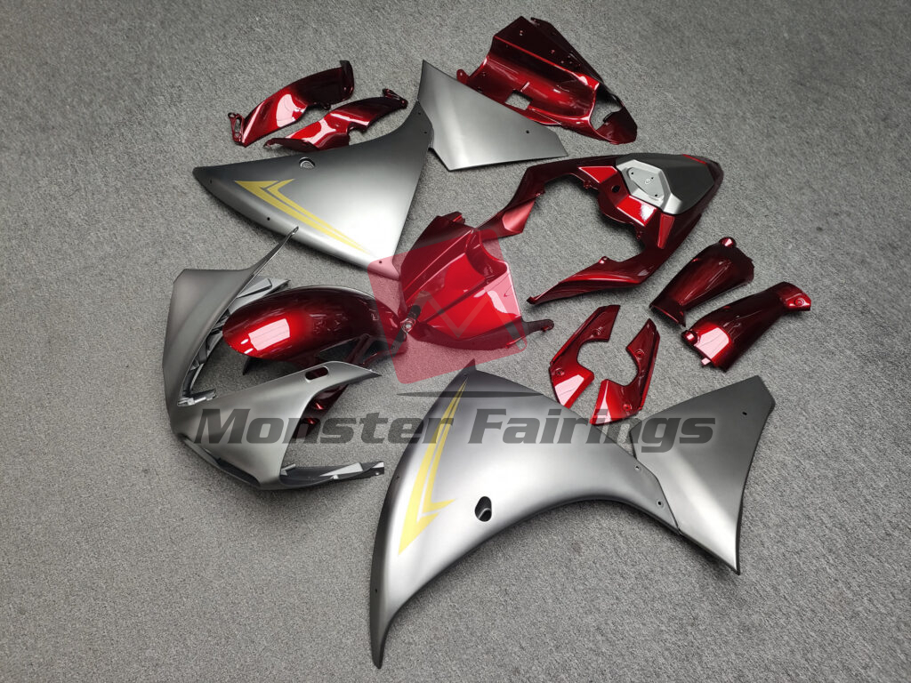 Yamaha R1 custom ABS fairings 2009 - 2011 Gloss Red with Matte Silver & Gold - durable replacement kit, Monster Fairings