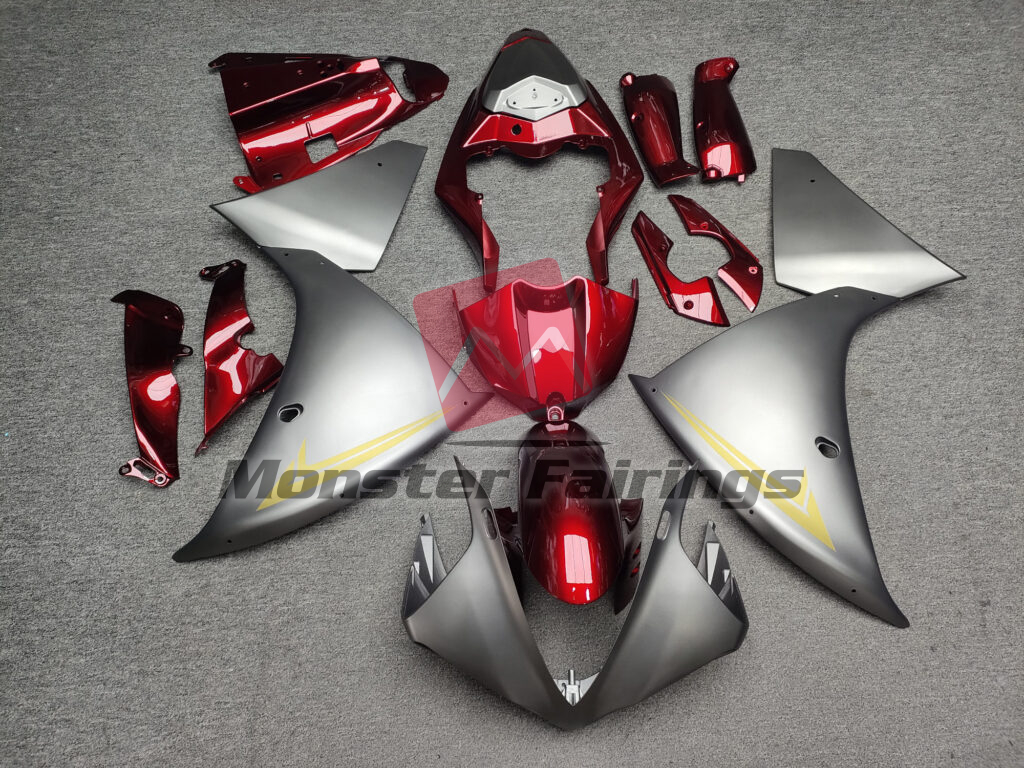 Yamaha R1 2009 - 2011 Gloss Red with Matte Silver & Gold ABS fairings - custom motorcycle bodywork kit by Monster Fairings