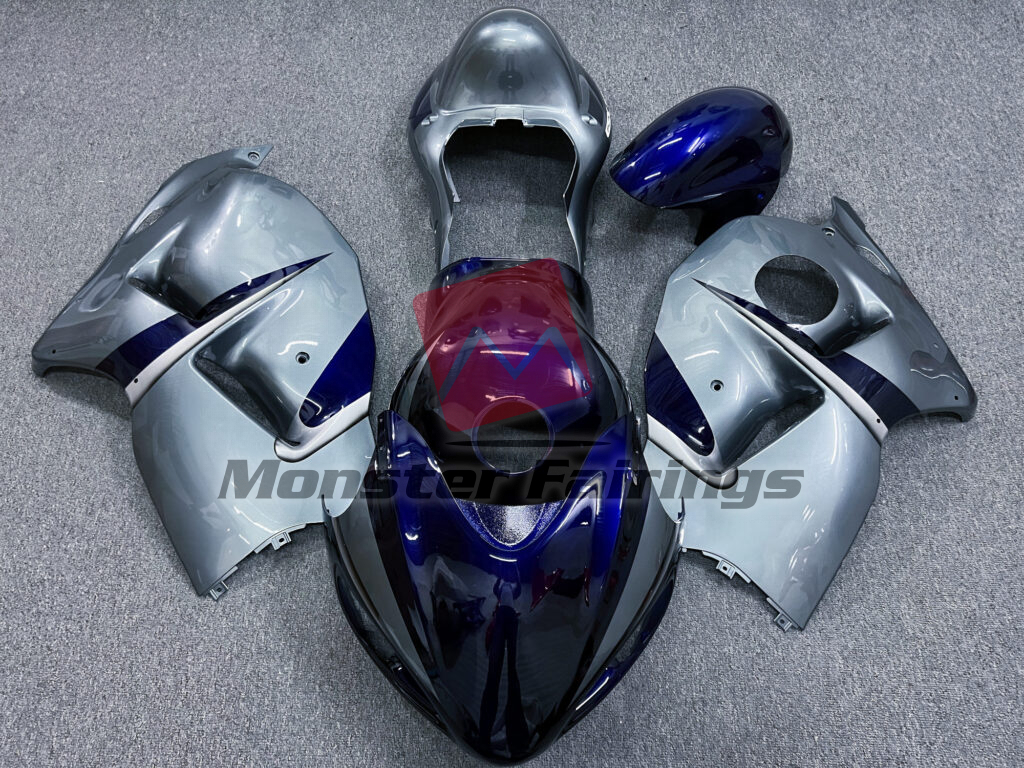Suzuki GSXR 1300 1997 - 2007 Gloss Silver & Blue ABS fairings - custom motorcycle bodywork kit by Monster Fairings