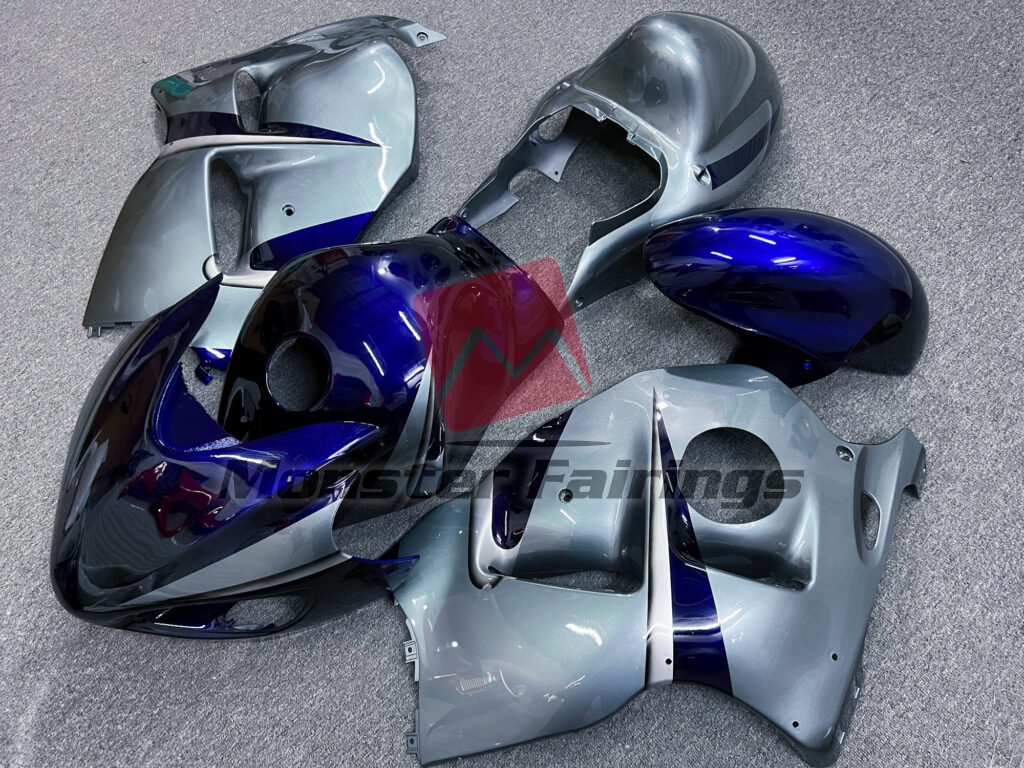 Suzuki GSXR 1300 custom ABS fairings 1997 - 2007 Gloss Silver & Blue - durable replacement kit, Monster Fairings