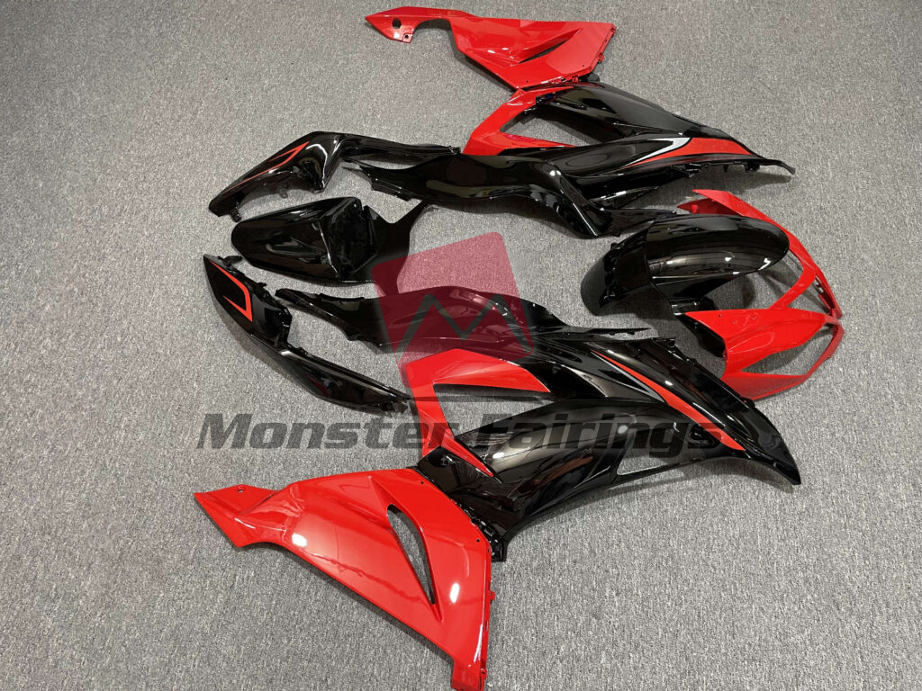 Kawasaki ZX6R custom ABS fairings 2013 - 2018 in Gloss Black & and Red - durable replacement kit, Monster Fairings