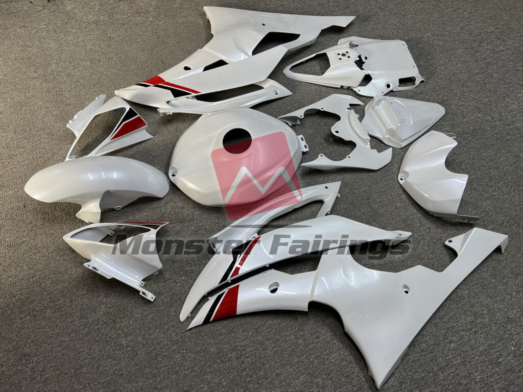 Gloss Pearl White with Black & and Red ABS fairings for Yamaha R6 2008 - 2016 - premium OEM fit kit by Monster Fairings