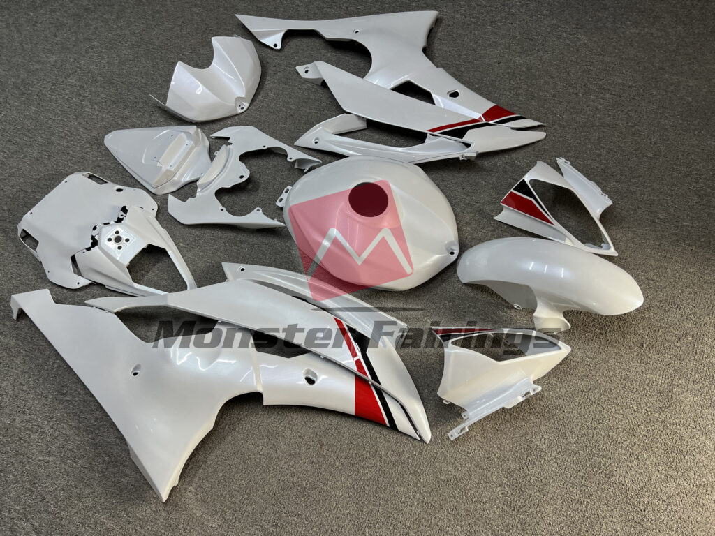 Yamaha R6 custom ABS fairings 2008 - 2016 Gloss Pearl White with Black & and Red - durable replacement kit, Monster Fairings
