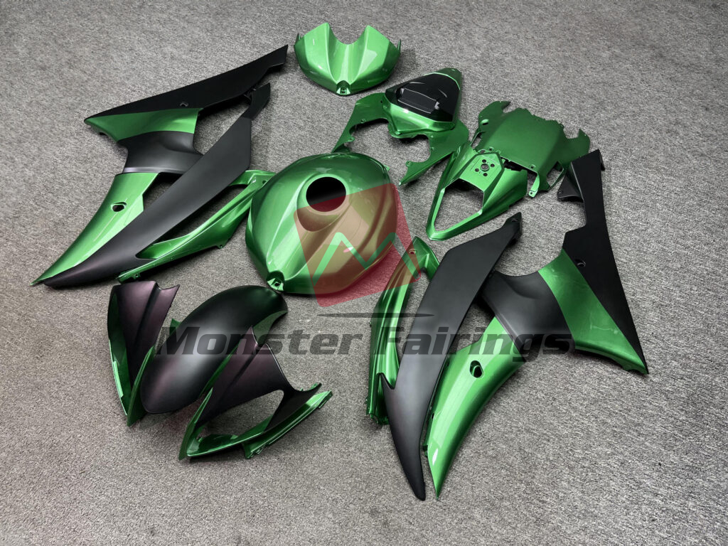 2008 - 2016 Yamaha R6 Gloss Forest Green & Matte Black fairing set - ABS injection, custom painted by Monster Fairings