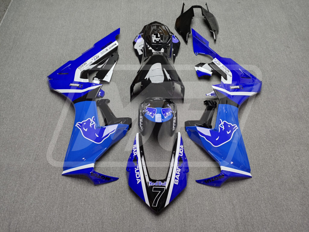 Honda CBR1000RR 2017 - 2025 Gloss Blue Black & White Bull ABS fairings - custom motorcycle bodywork kit by Monster Fairings