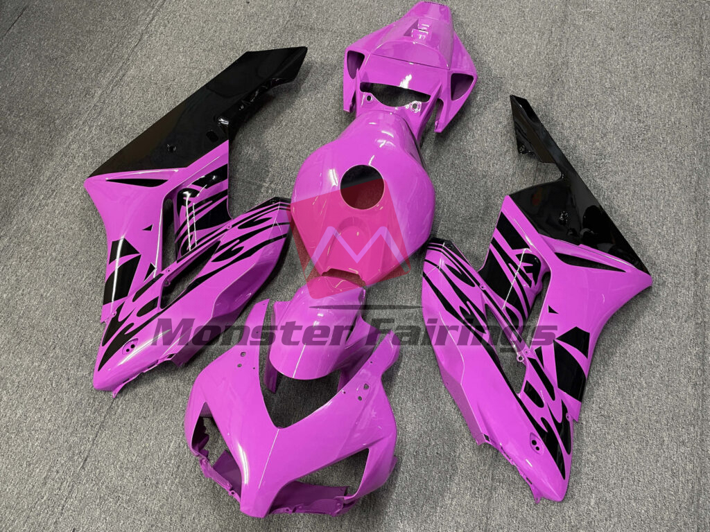 Honda CBR1000RR custom ABS fairings 2004 - 2005 in Gloss Pink & and Black Flame - durable replacement kit, Monster Fairings