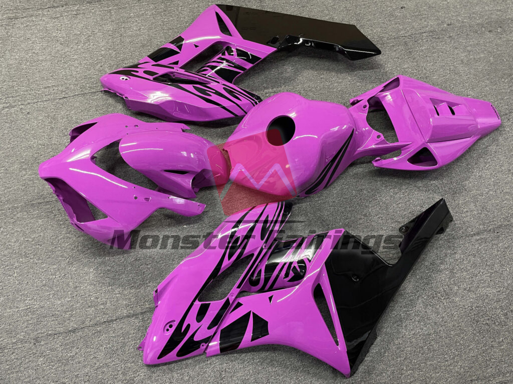 2004 - 2005 Honda CBR1000RR Gloss Pink & and Black Flame fairing set - ABS injection, custom painted by Monster Fairings