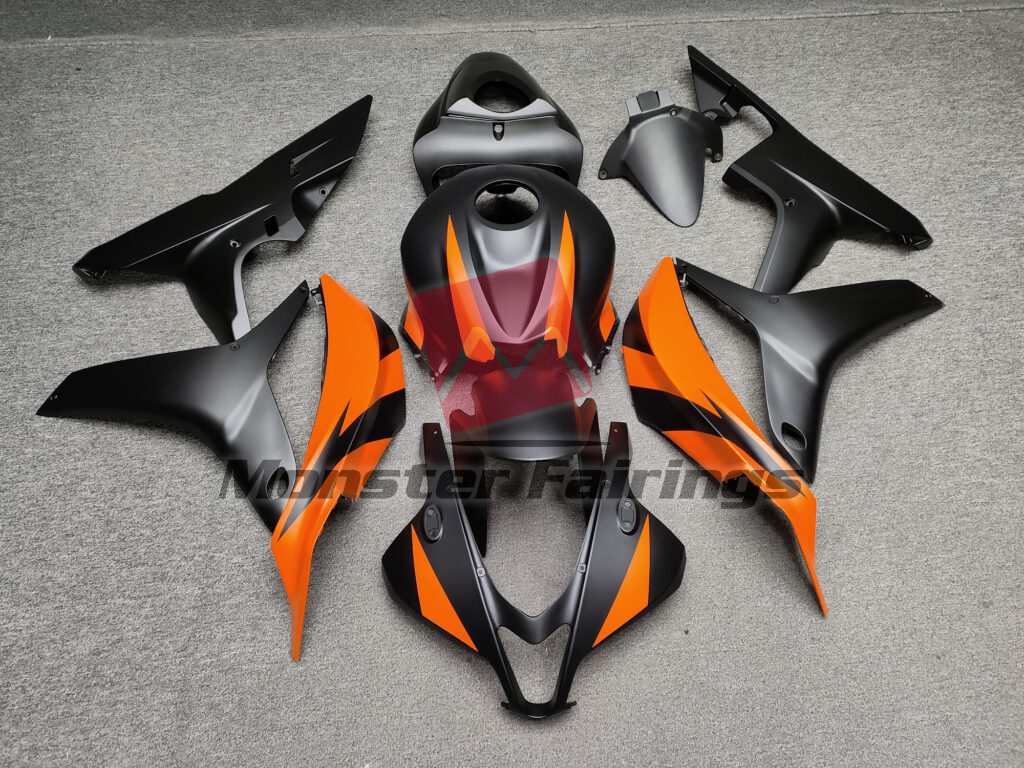 Honda CBR600RR 2007 - 2008 Matte Black Orange ABS fairings - custom motorcycle bodywork kit by Monster Fairings