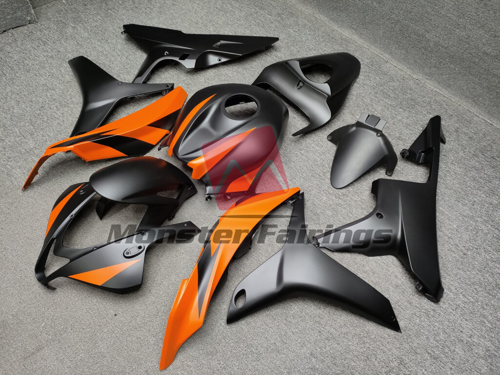 Honda CBR600RR custom ABS fairings 2007 - 2008 in Matte Black Orange - durable replacement kit, Monster Fairings
