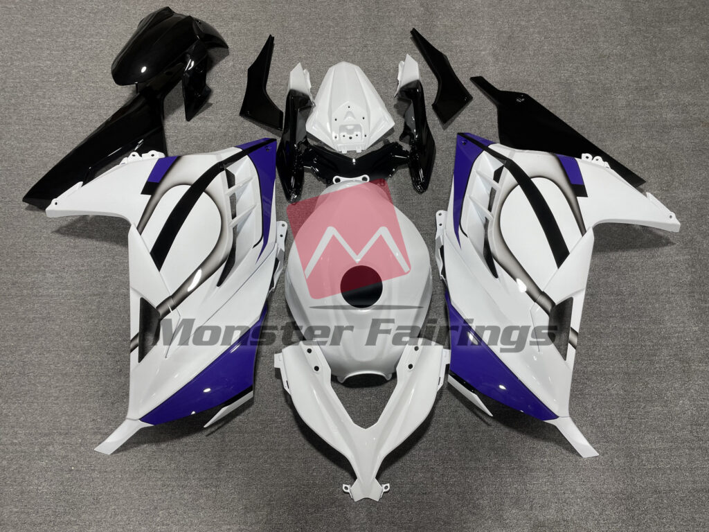 Kawasaki Ninja 300 2013 - 2022 Gloss White Purple ABS fairings - custom motorcycle bodywork kit by Monster Fairings