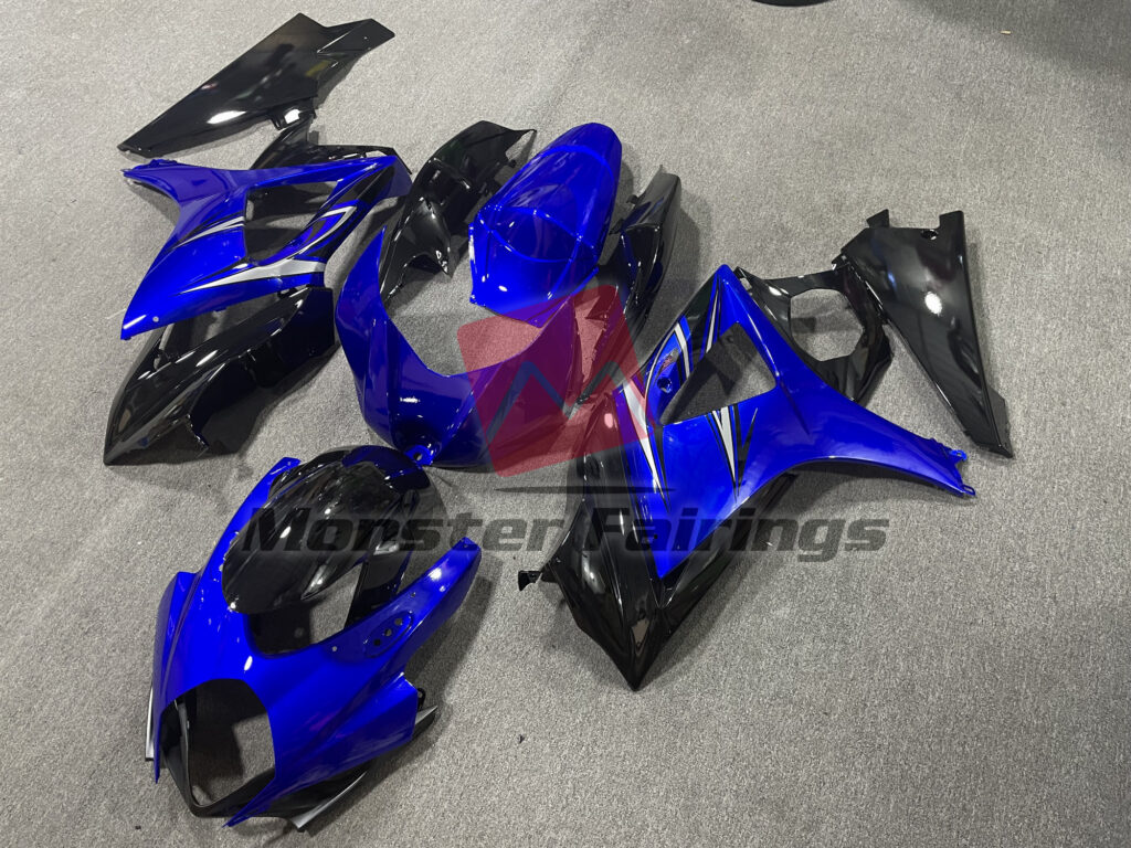 Suzuki GSXR 1000 custom ABS fairings 2007 - 2008 in Gloss Black & Blue - durable replacement kit, Monster Fairings
