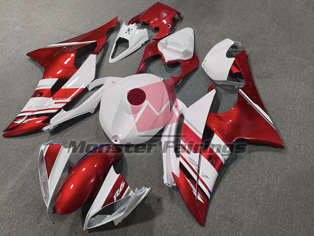 Yamaha R6 custom ABS fairings 2008 - 2016 in Gloss White Red OEM Style - durable replacement kit, Monster Fairings