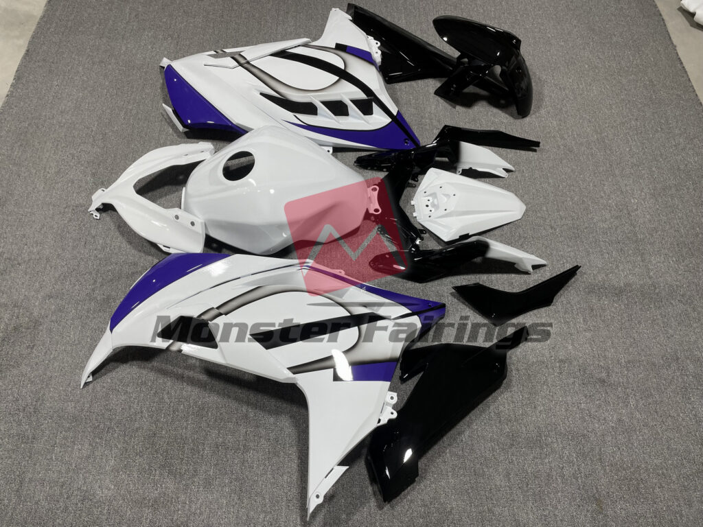2013 - 2022 Kawasaki Ninja 300 Gloss White Purple fairing set - ABS injection, custom painted by Monster Fairings
