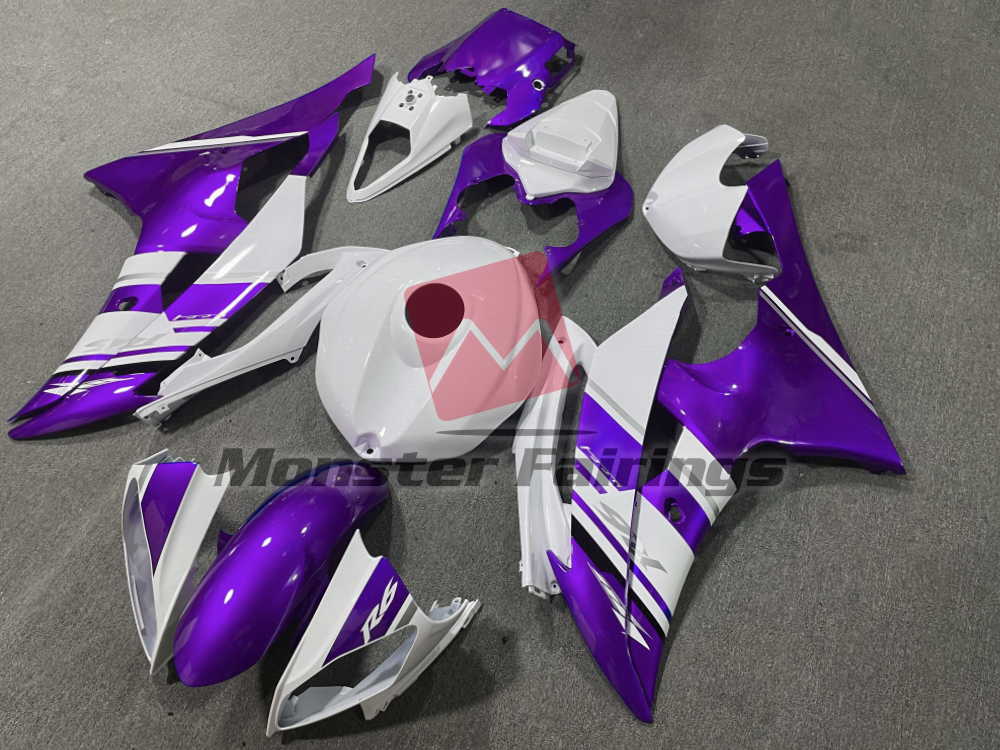 Yamaha R6 custom ABS fairings 2008 - 2016 in Gloss White Purple OEM Style - durable replacement kit, Monster Fairings