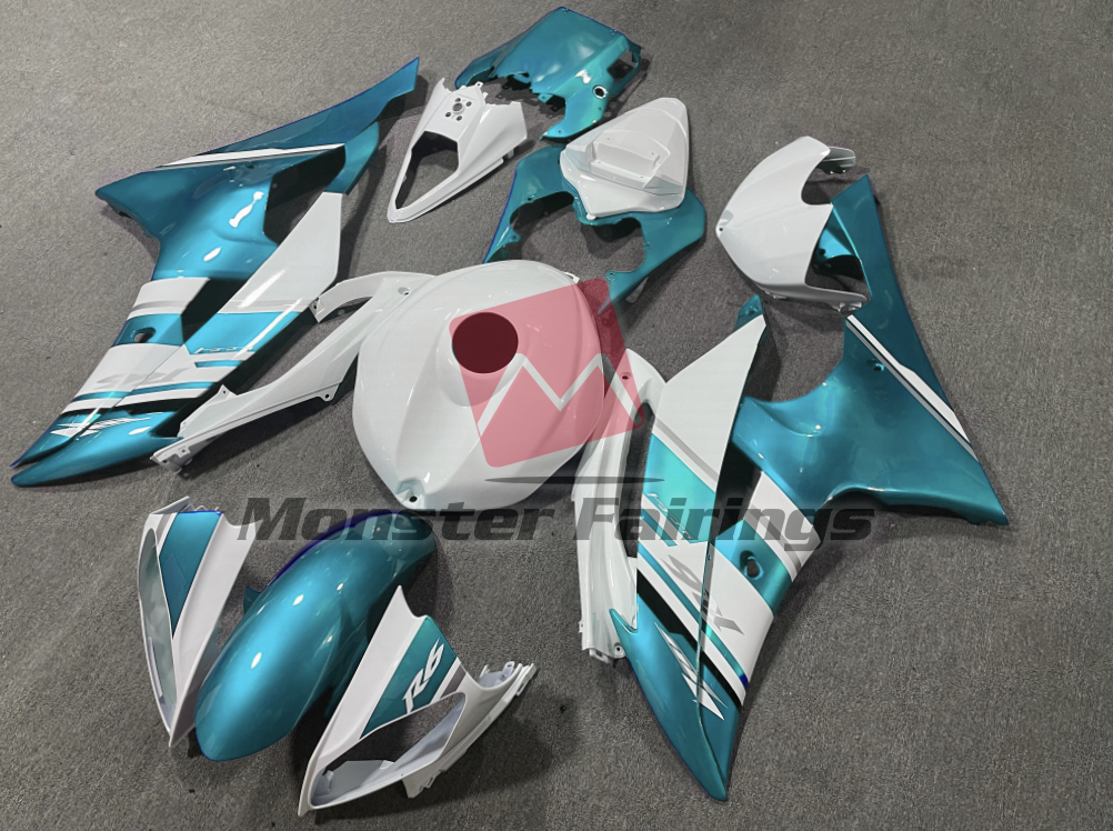 Yamaha R6 custom ABS fairings 2008 - 2016 in Gloss White Light Blue OEM Style - durable replacement kit, Monster Fairings