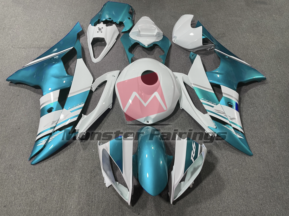 Yamaha R6 2008 - 2016 Gloss White Light Blue OEM Style ABS fairings - custom motorcycle bodywork kit by Monster Fairings