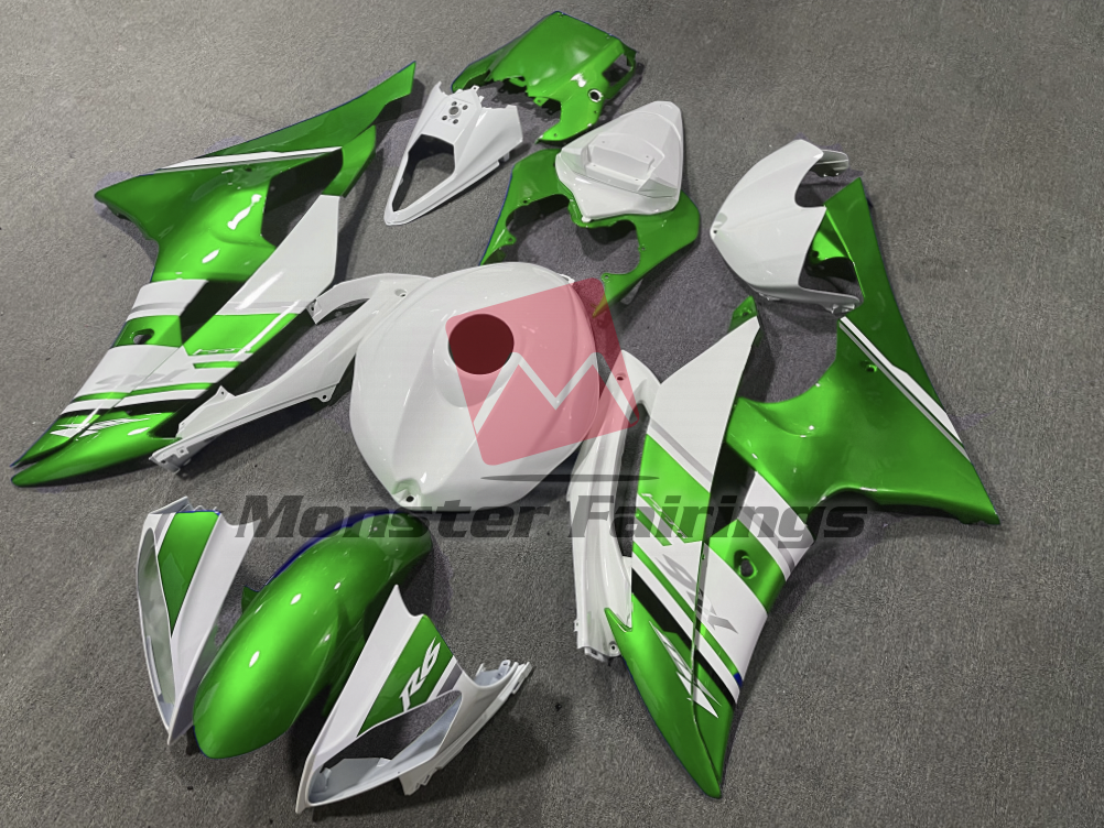 Yamaha R6 custom ABS fairings 2008 - 2016 in Gloss White Green OEM Style - durable replacement kit, Monster Fairings