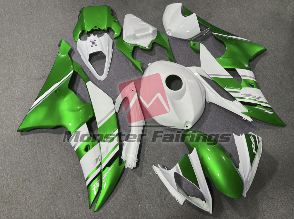 Gloss White Green OEM Style ABS fairings for Yamaha R6 2008 - 2016 - premium OEM fit kit by Monster Fairings