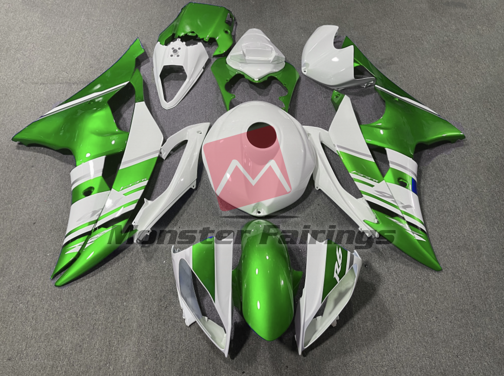 Yamaha R6 2008 - 2016 Gloss White Green OEM Style ABS fairings - custom motorcycle bodywork kit by Monster Fairings