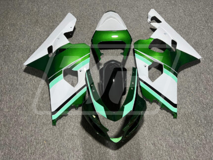 Suzuki GSXR 600-750 2004-2005 Gloss Green & White with Black ABS Fairings | Monster Fairings
