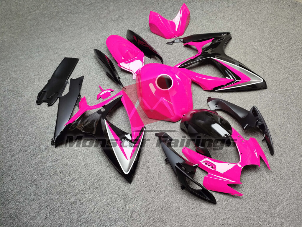 Suzuki GSXR 600 - 750 custom ABS fairings 2006 - 2007 in Gloss Pink & Black - durable replacement kit, Monster Fairings