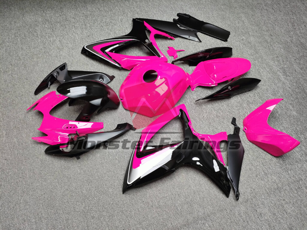2006 - 2007 Suzuki GSXR 600 - 750 Gloss Pink & Black fairing set - ABS injection, custom painted by Monster Fairings