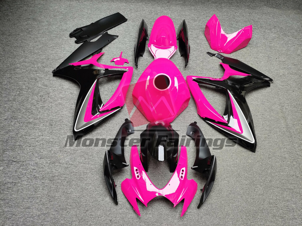 Suzuki GSXR 600 - 750 2006 - 2007 Gloss Pink & Black ABS fairings - custom motorcycle bodywork kit by Monster Fairings