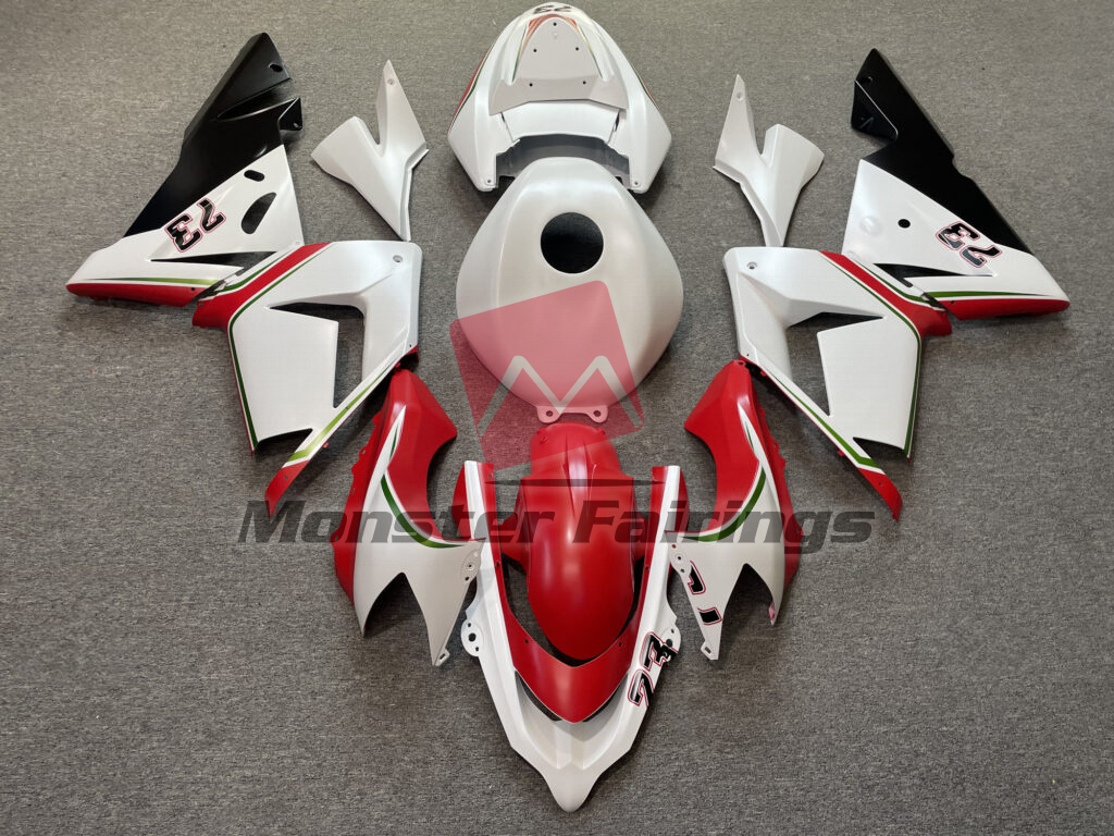 Kawasaki ZX10R 2004 - 2005 Gloss White with Red ABS fairings - custom motorcycle bodywork kit by Monster Fairings
