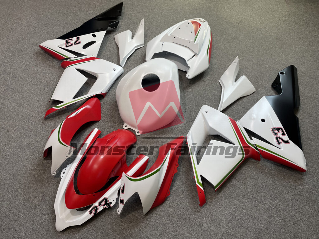 Kawasaki ZX10R custom ABS fairings 2004 - 2005 in Gloss White with Red - durable replacement kit, Monster Fairings