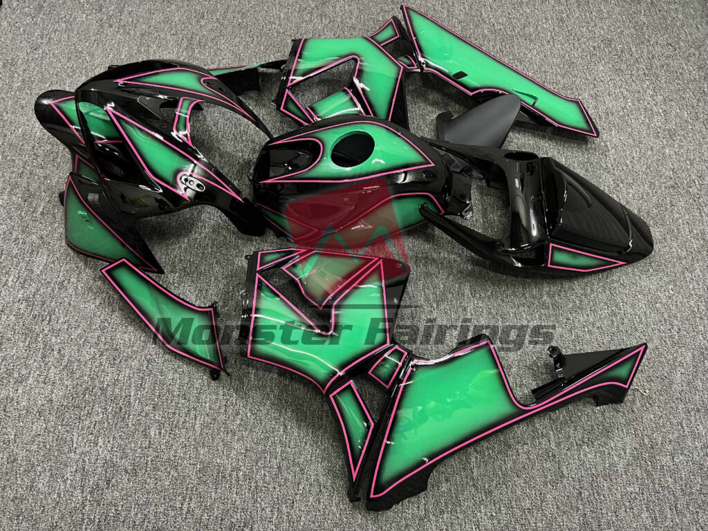 2005 - 2006 Honda CBR600RR Gloss Black & Emerald Green Pink fairing set - ABS injection, custom painted by Monster Fairings