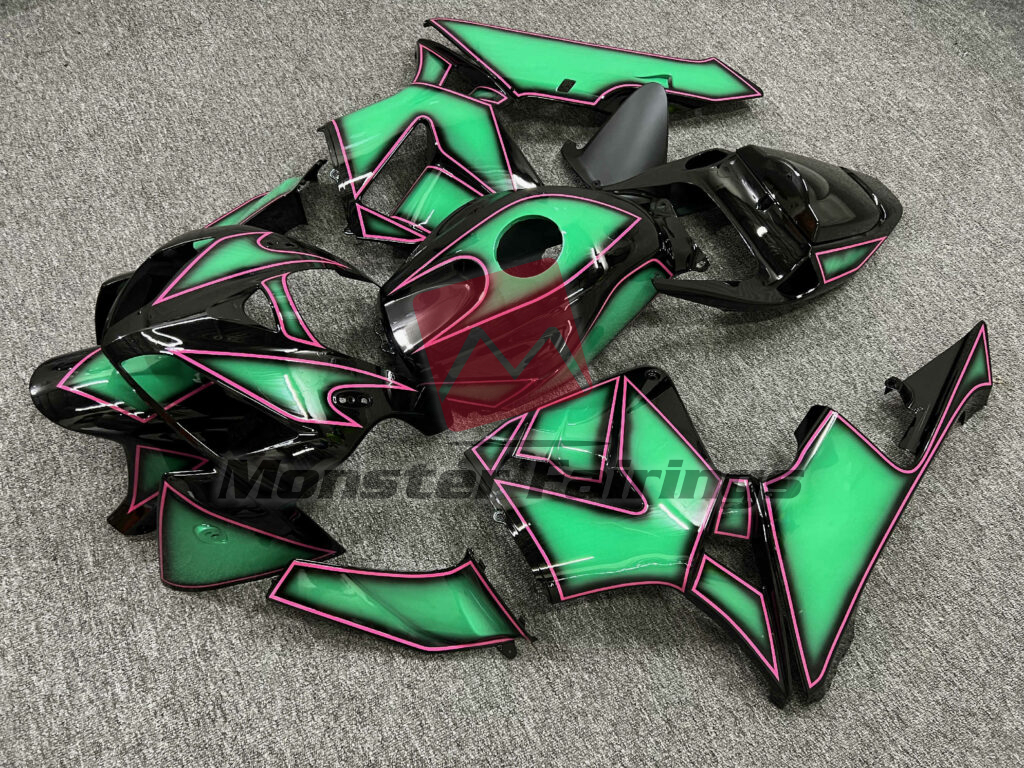 Honda CBR600RR custom ABS fairings 2005 - 2006 in Gloss Black & Emerald Green Pink - durable replacement kit, Monster Fairings