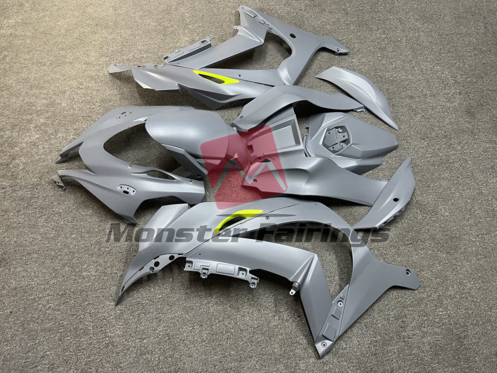 Kawasaki ZX10R custom ABS fairings 2016 - 2020 in Matte Gray with Yellow - durable replacement kit, Monster Fairings