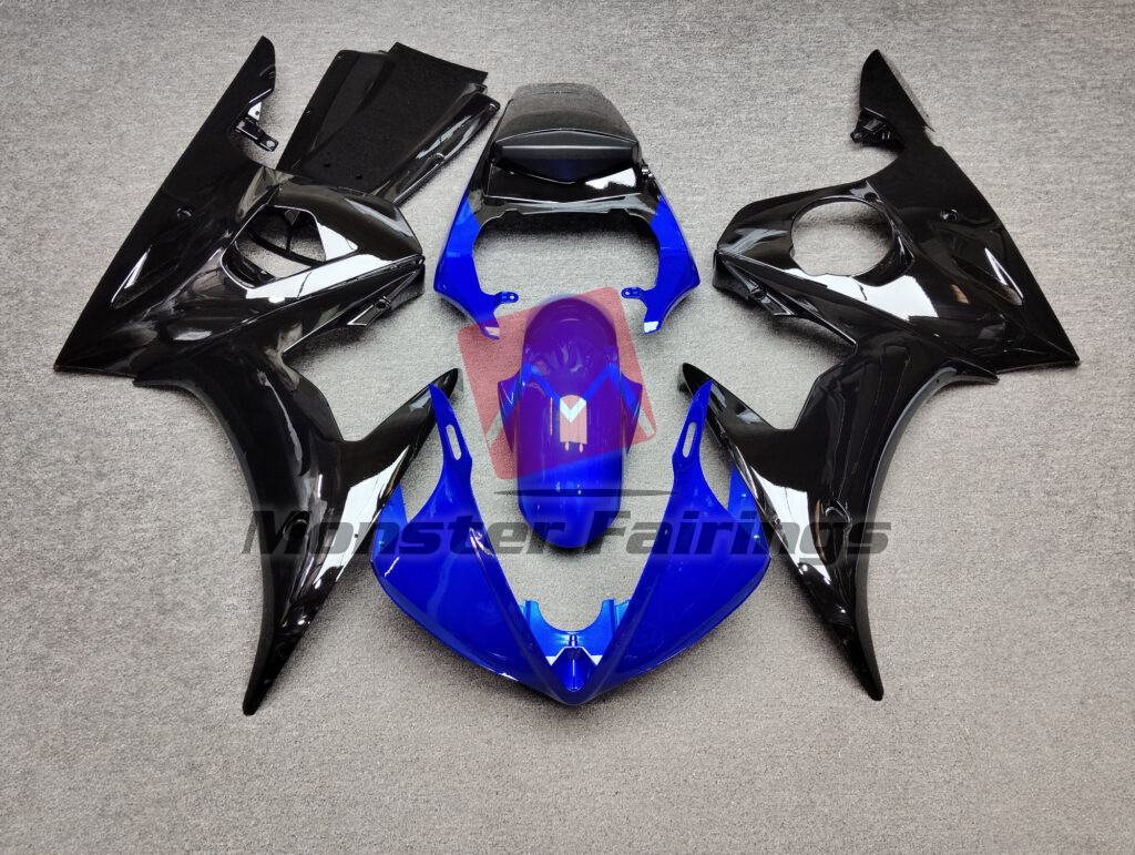 Yamaha R6 2003 - 2004 Gloss Black & Blue ABS fairings - custom motorcycle bodywork kit by Monster Fairings