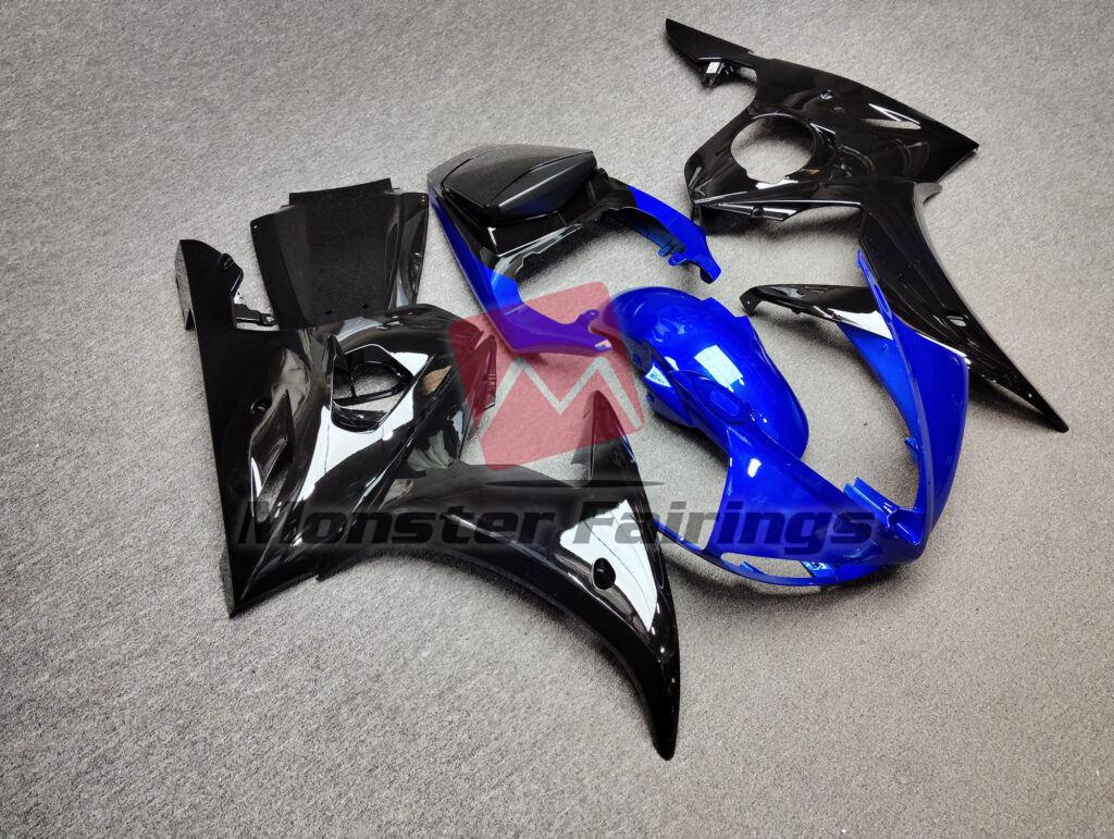 Yamaha R6 custom ABS fairings 2003 - 2004 in Gloss Black & Blue - durable replacement kit, Monster Fairings
