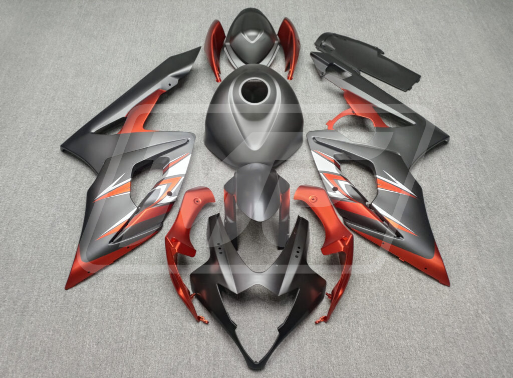 Suzuki GSXR 1000 2005 - 2006 Matte Black & White Red ABS fairings - custom motorcycle bodywork kit by Monster Fairings