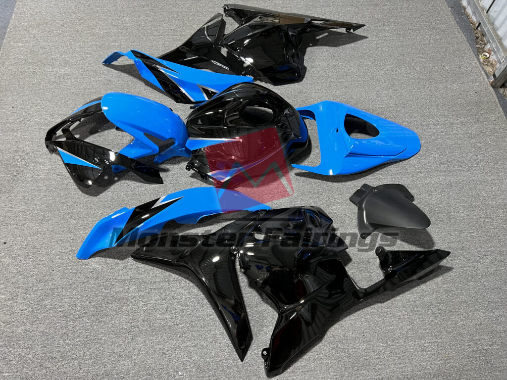 2009 - 2012 Honda CBR600RR Gloss Black with Sky Blue fairing set - ABS injection, custom painted by Monster Fairings