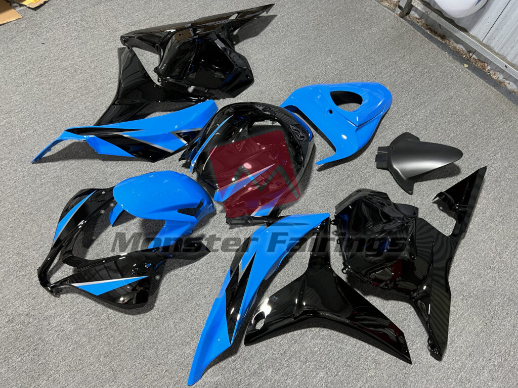 Honda CBR600RR custom ABS fairings 2009 - 2012 in Gloss Black with Sky Blue - durable replacement kit, Monster Fairings