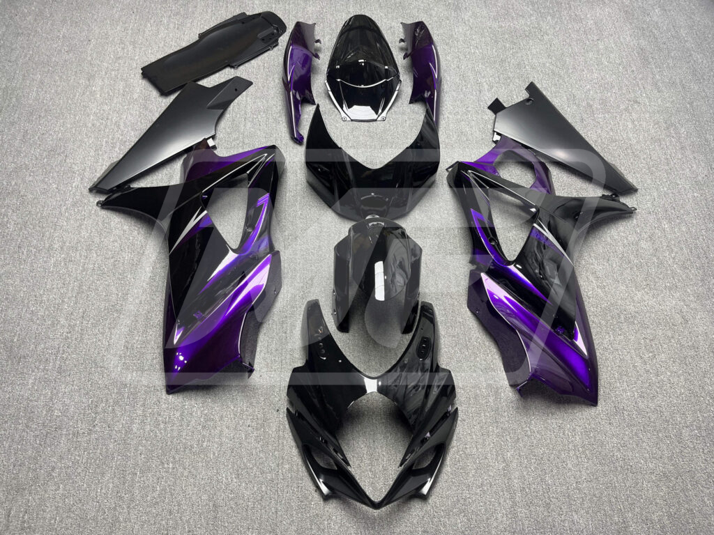Suzuki GSXR 1000 2007 - 2008 Gloss Black & Purple Matte Black ABS fairings - custom motorcycle bodywork kit by Monster Fairings