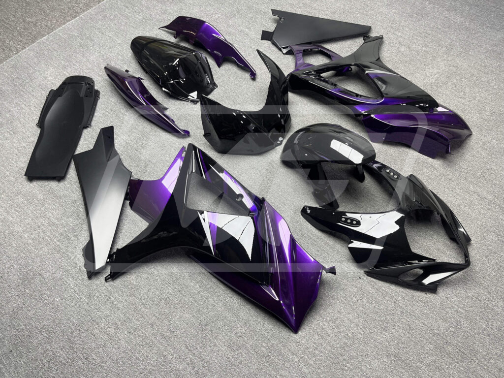 Suzuki GSXR 1000 custom ABS fairings 2007 - 2008 in Gloss Black & Purple Matte Black - durable replacement kit, Monster Fairings