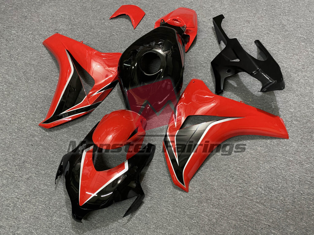 2008 - 2011 Honda CBR1000RR Gloss Black with Red fairing set - ABS injection, custom painted by Monster Fairings