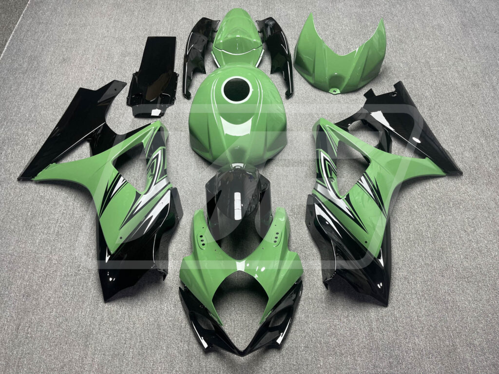 Suzuki GSXR 1000 2007 - 2008 Gloss Green & Black ABS fairings - custom motorcycle bodywork kit by Monster Fairings