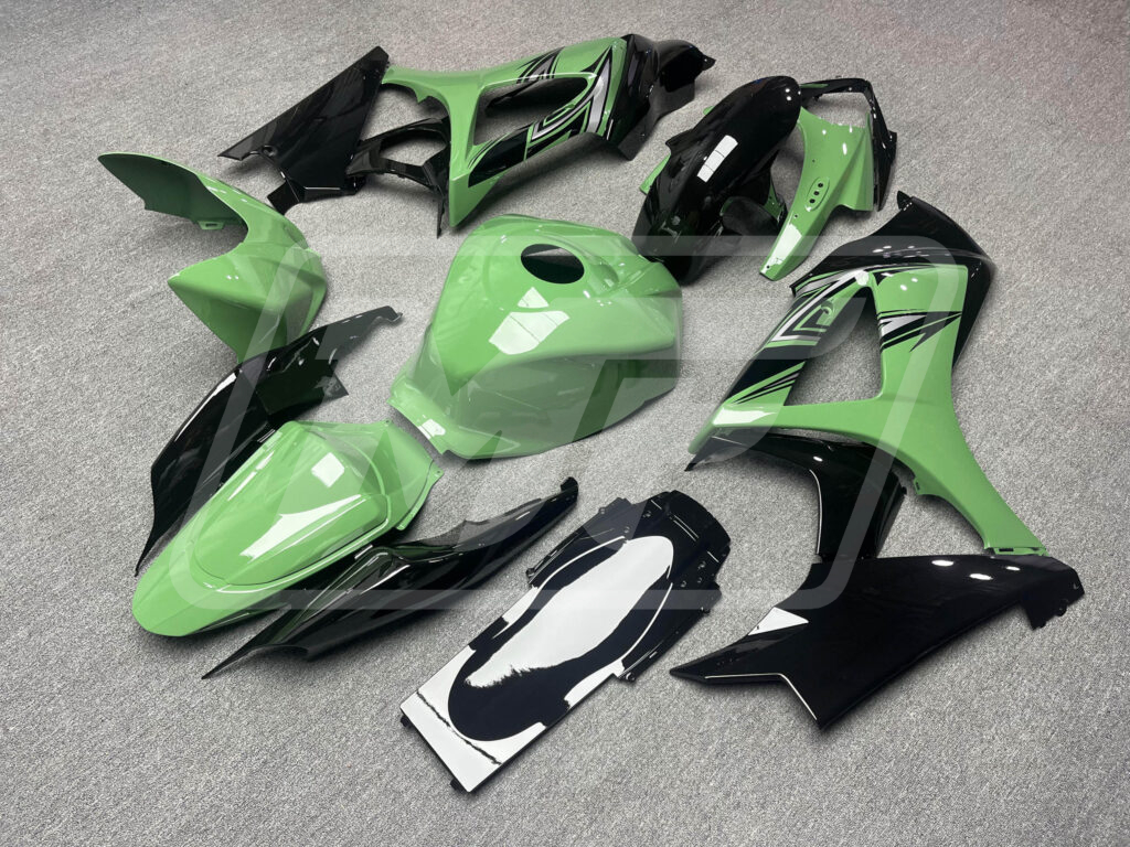 Suzuki GSXR 1000 custom ABS fairings 2007 - 2008 in Gloss Green & Black - durable replacement kit, Monster Fairings
