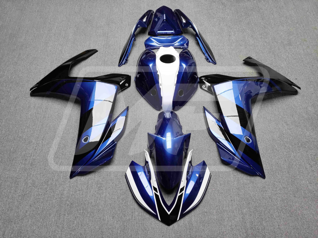 Yamaha R3 2014 - 2018 Gloss Black & Blue White ABS fairings - custom motorcycle bodywork kit by Monster Fairings