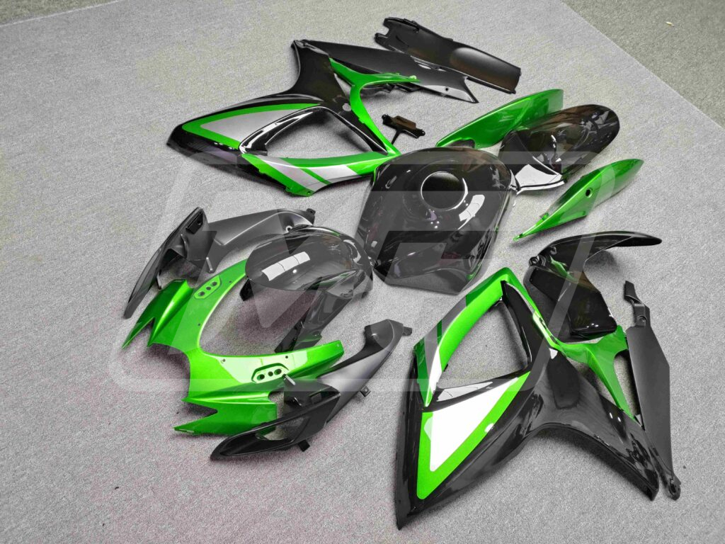 Suzuki GSXR custom ABS fairings 2006 - 2007 in Gloss Black & Green with Silver - durable replacement kit, Monster Fairings