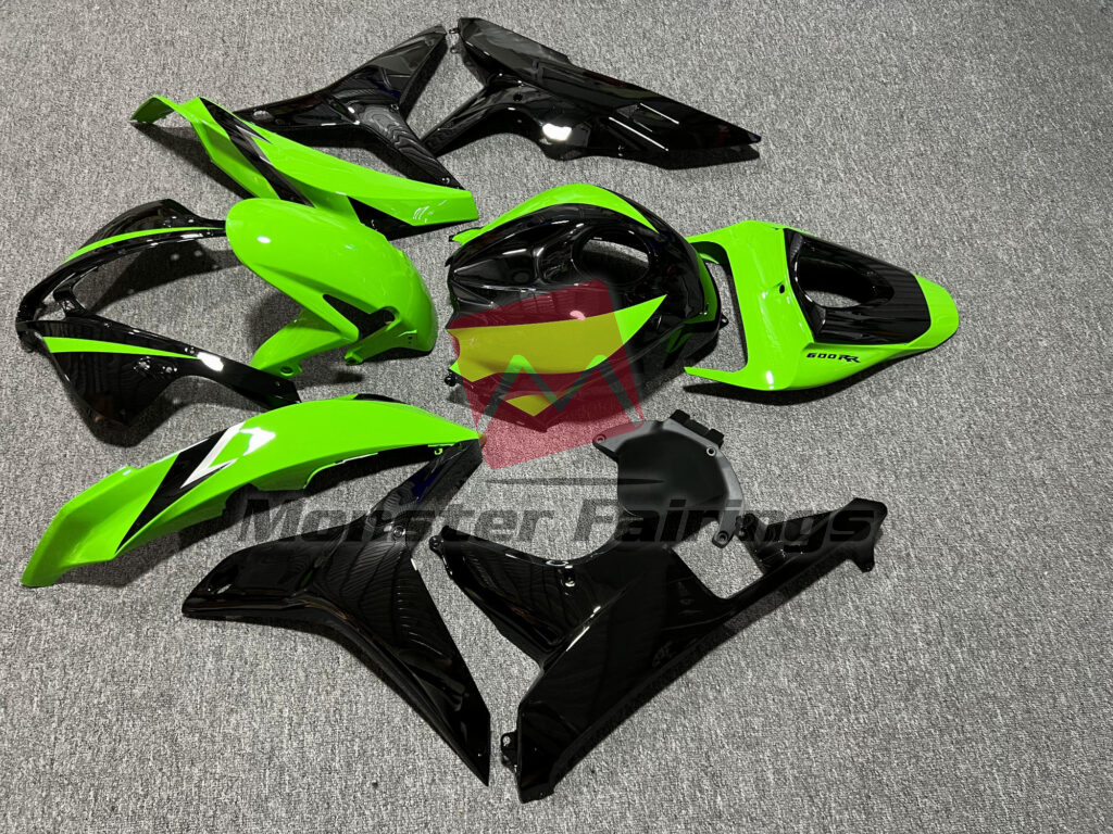 2007 - 2008 Honda CBR600RR Gloss Green & Black fairing set - ABS injection, custom painted by Monster Fairings