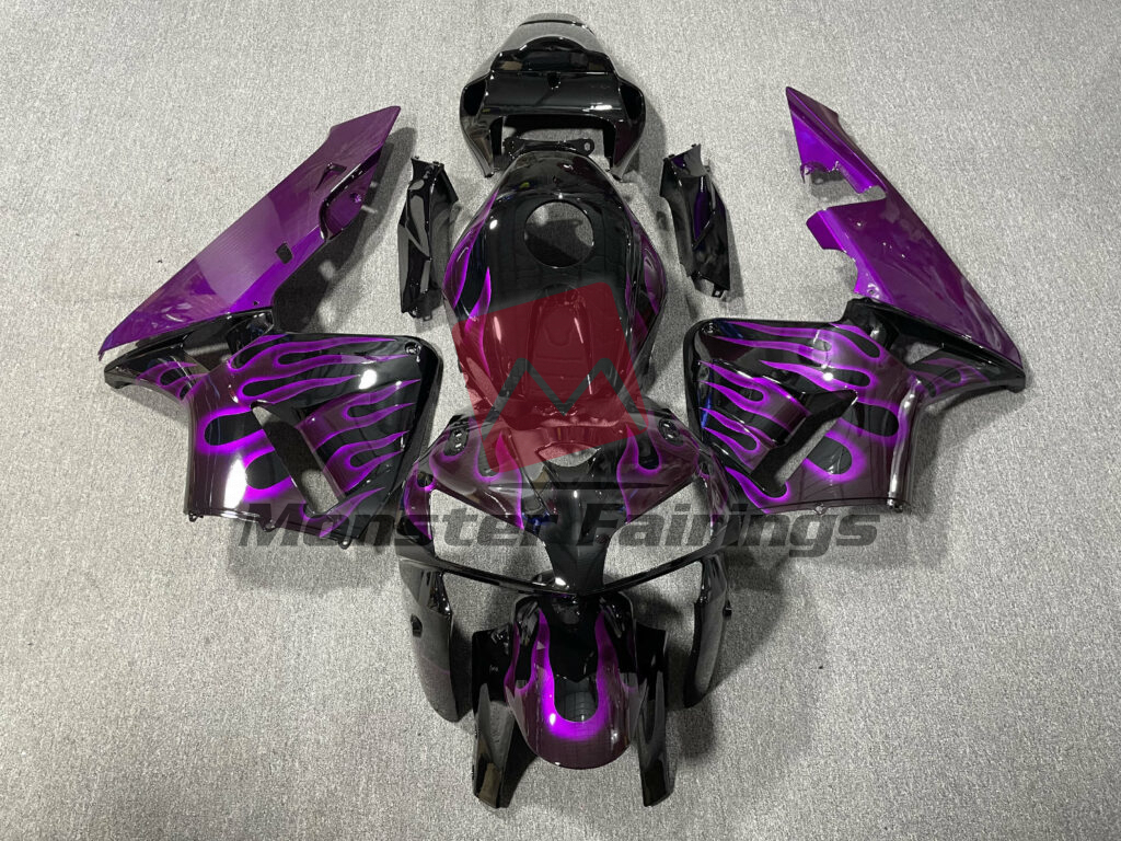 Honda CBR600RR 2005 - 2006 Gloss Black Purple Flame ABS fairings - custom motorcycle bodywork kit by Monster Fairings