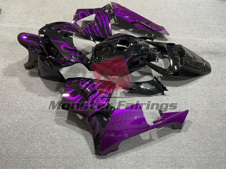 2005 - 2006 Honda CBR600RR Gloss Black Purple Flame fairing set - ABS injection, custom painted by Monster Fairings